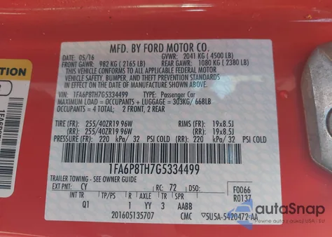 2016 Ford Mustang Ecoboost z USA, uszkodzony, nr VIN 1FA6P8TH7G5334499